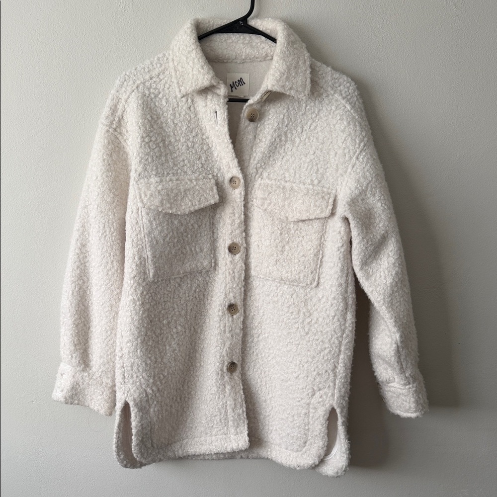 Women's Cream Sherpa Button-Up Jacket